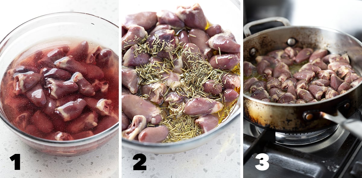 step by step photos of making chicken hearts recipe
