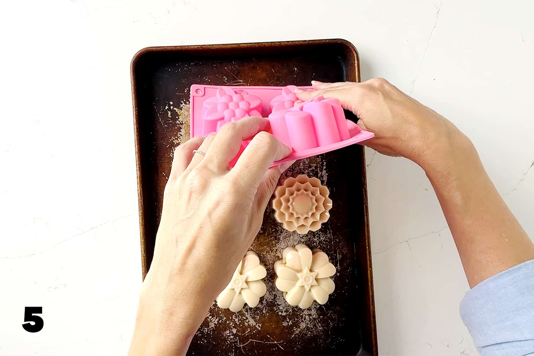 peeling pink mold off of fruit jelly mooncakes