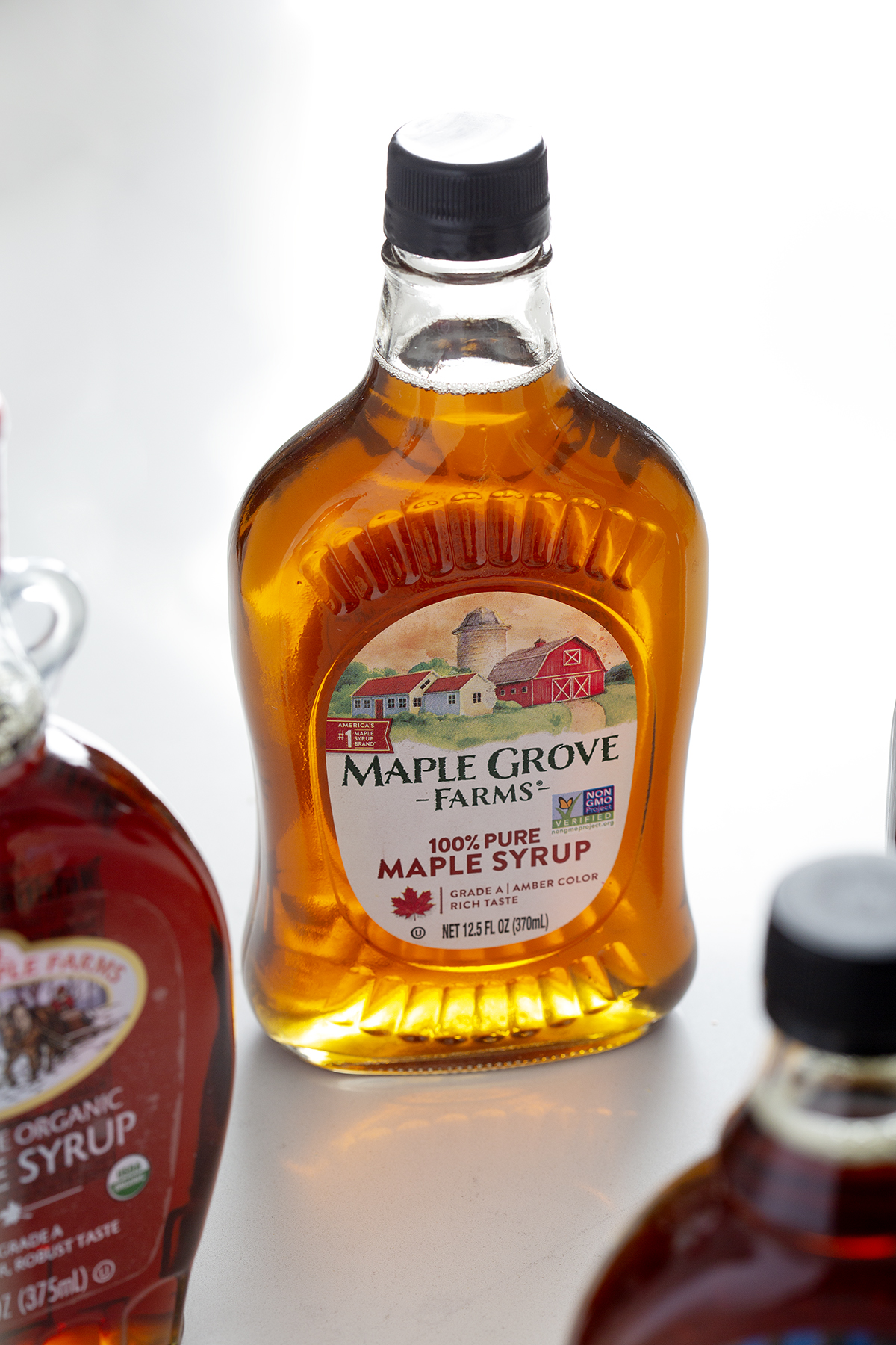 bottle of maple grove farms 100% pure maple syrup