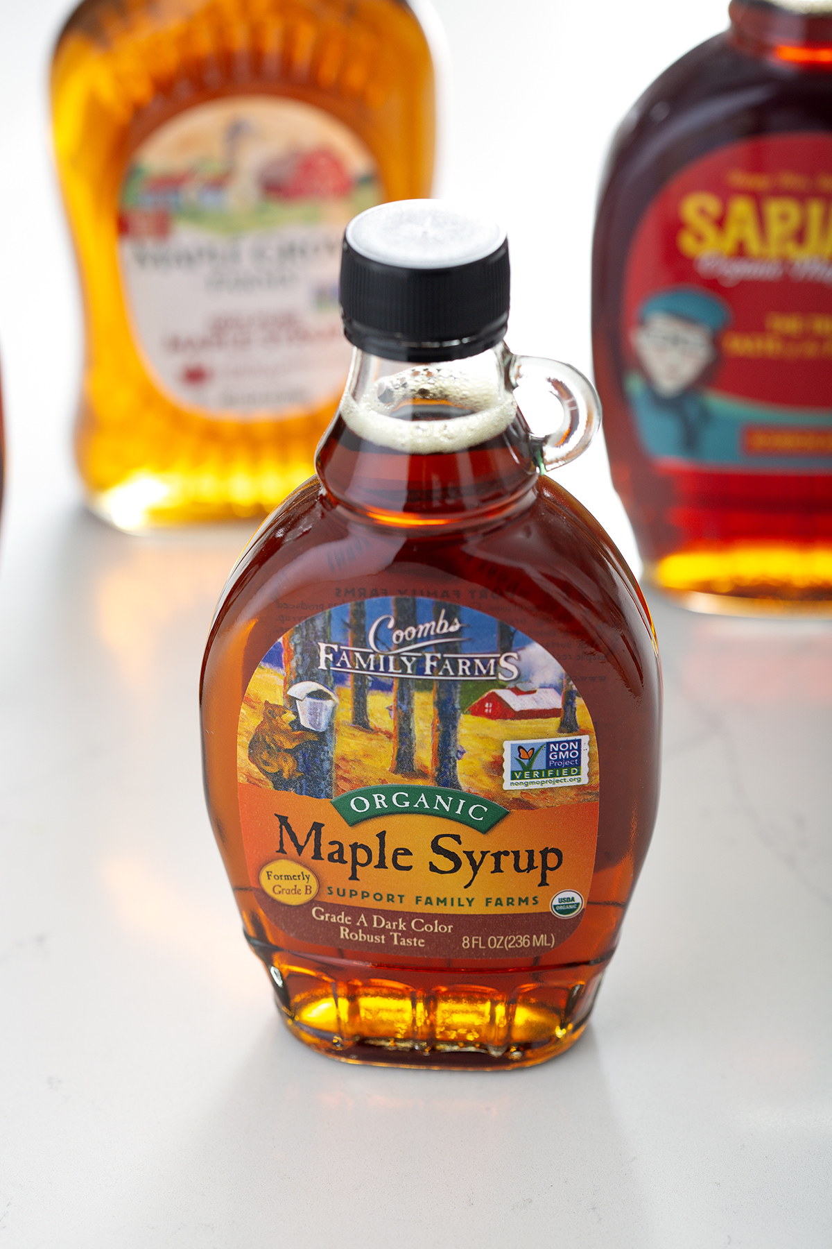 bottle of combs family farms 100% pure organic maple syrup