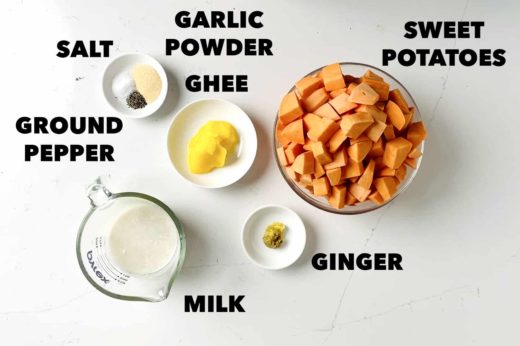 ingredients for savory mashed sweet potatoes