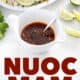 bowl of nuoc mam surrounded by limes, cilantro