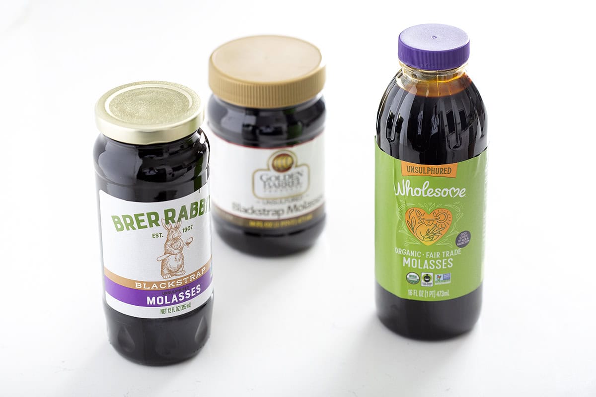 three bottles of molasses: brer rabbit, golden barrel and wholesome