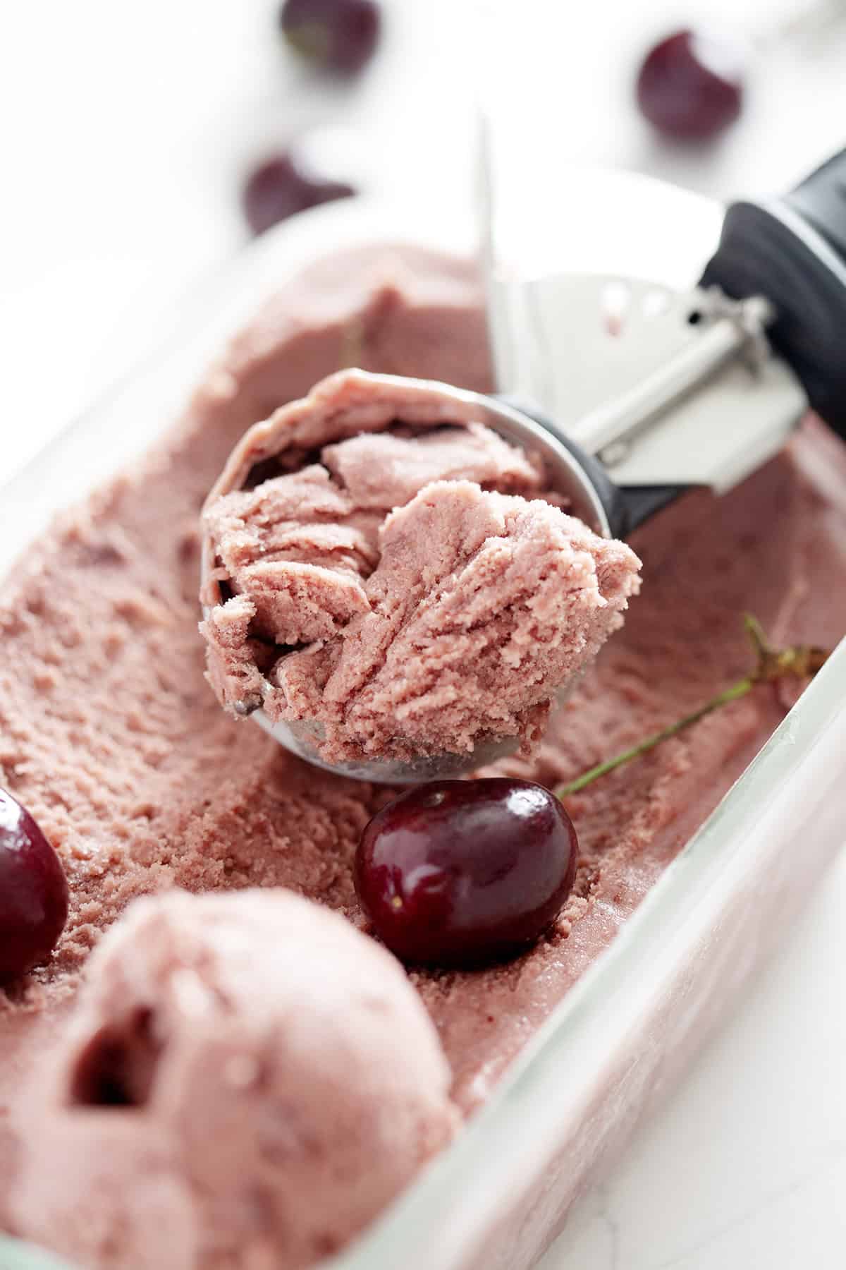 ice cream scoop of AIP Cherry Ice Cream