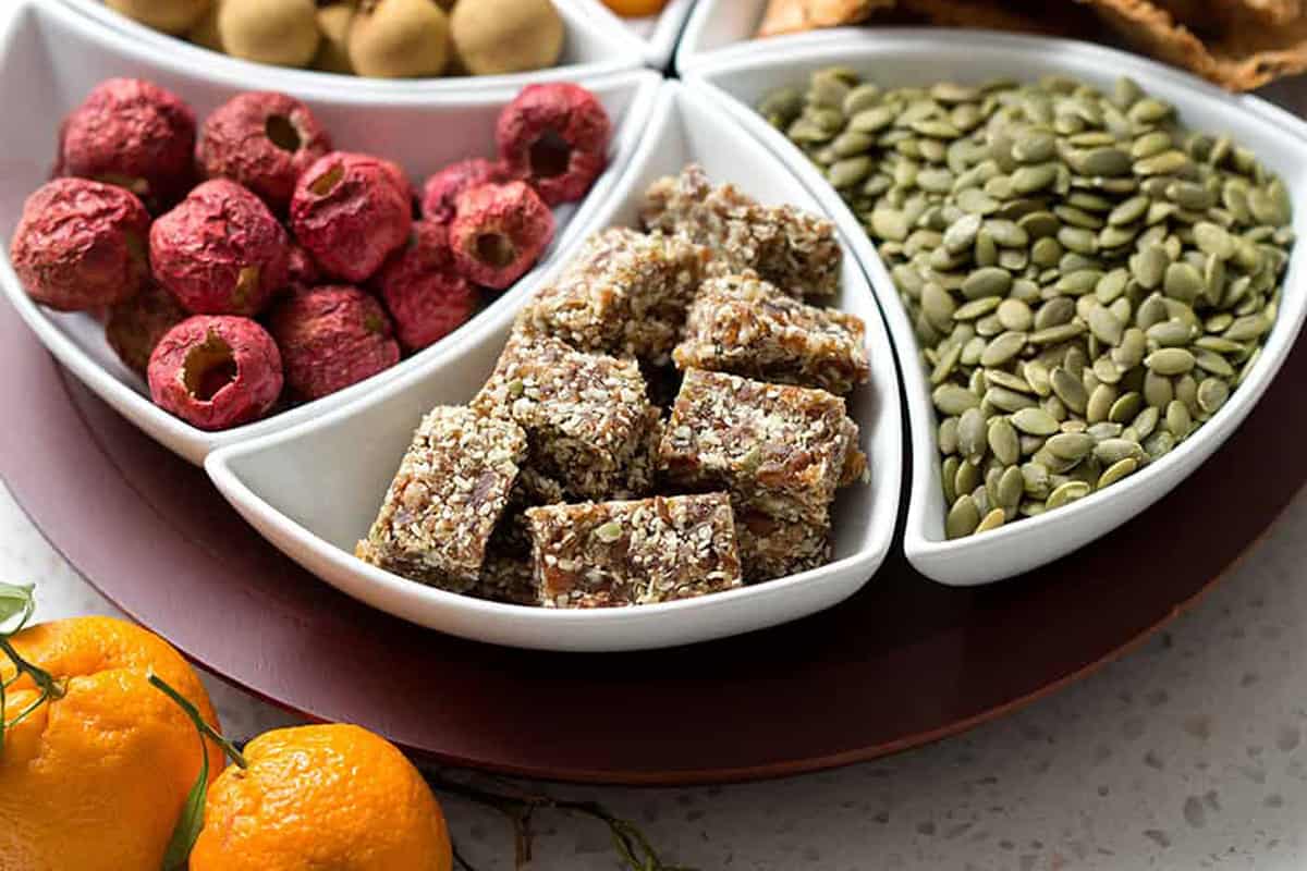 aip coconut date bars in candy dish